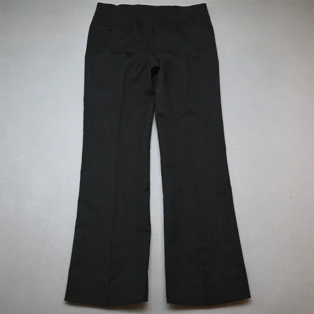Vtg USA Made 38L 34x34 Taupe Brown Gray Striped Wool Bootcut Mens Suit